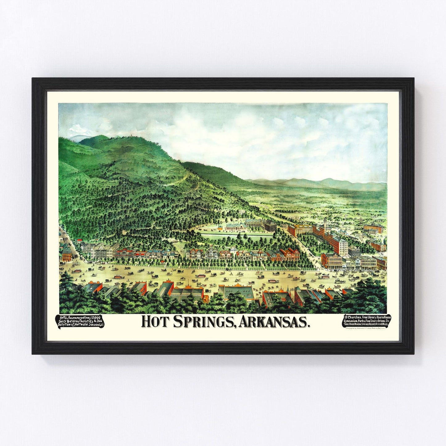Vintage map of Hot Springs, Garland County, Arkansas, 1890