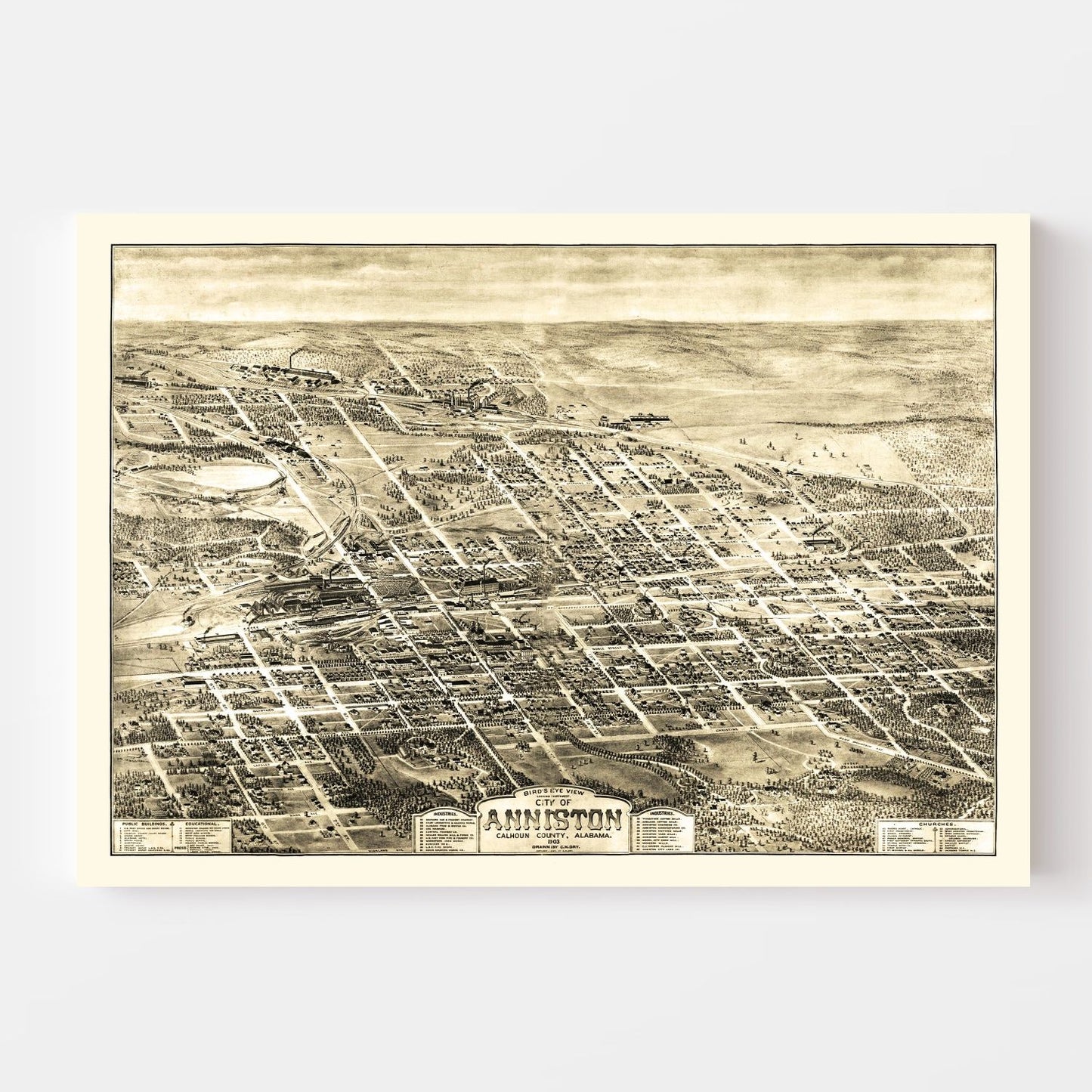 Vintage Map of Anniston, Alabama, 1903 Wall Art
