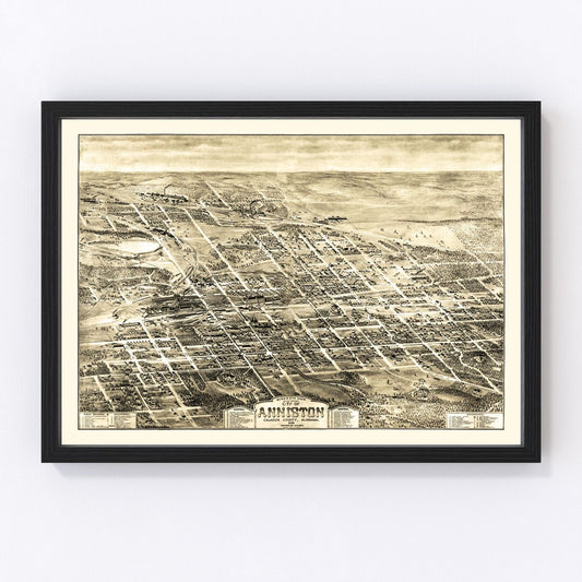 Restored vintage map of Anniston, Alabama, 1903, streets and rail lines