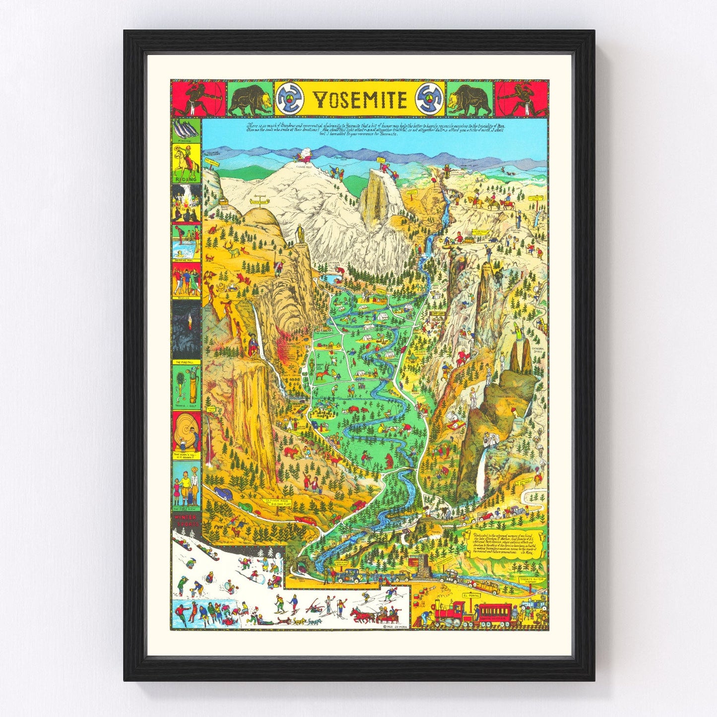 Vintage 1931 Yosemite National Park map California, digitally restored print