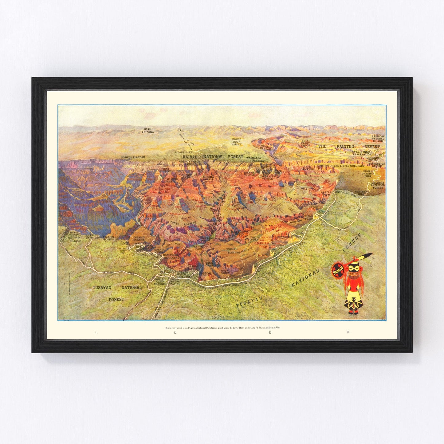 Vintage map of Grand Canyon National Park, Arizona, 1929