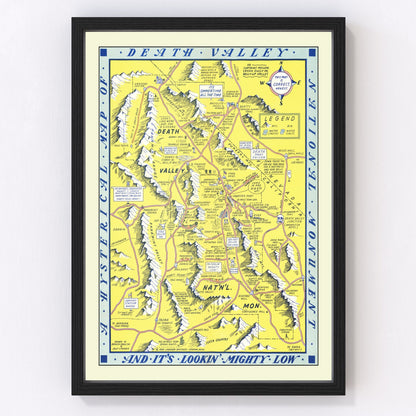 Restored vintage map of Death Valley, California, 1948
