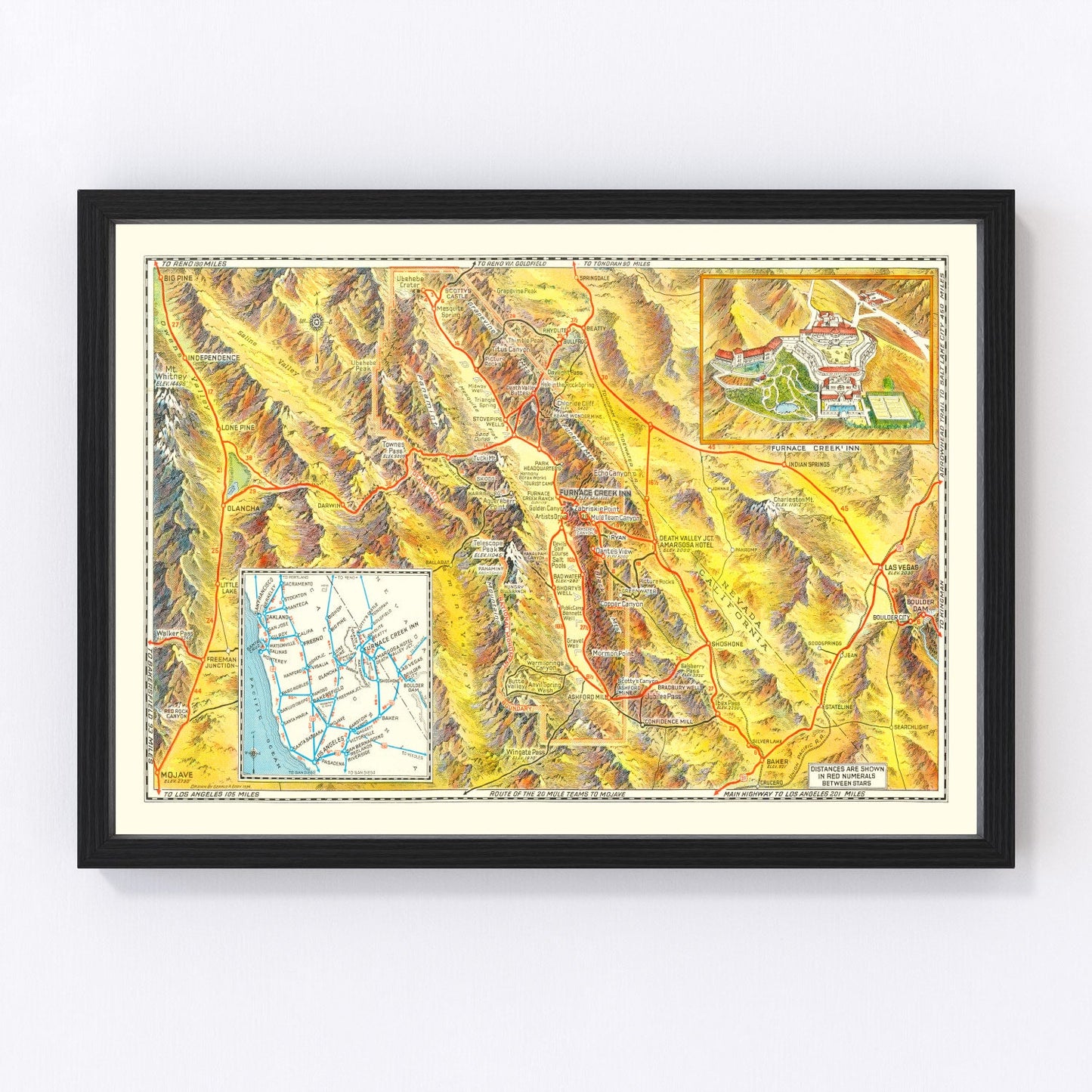 Vintage map of Death Valley National Park, California, 1934