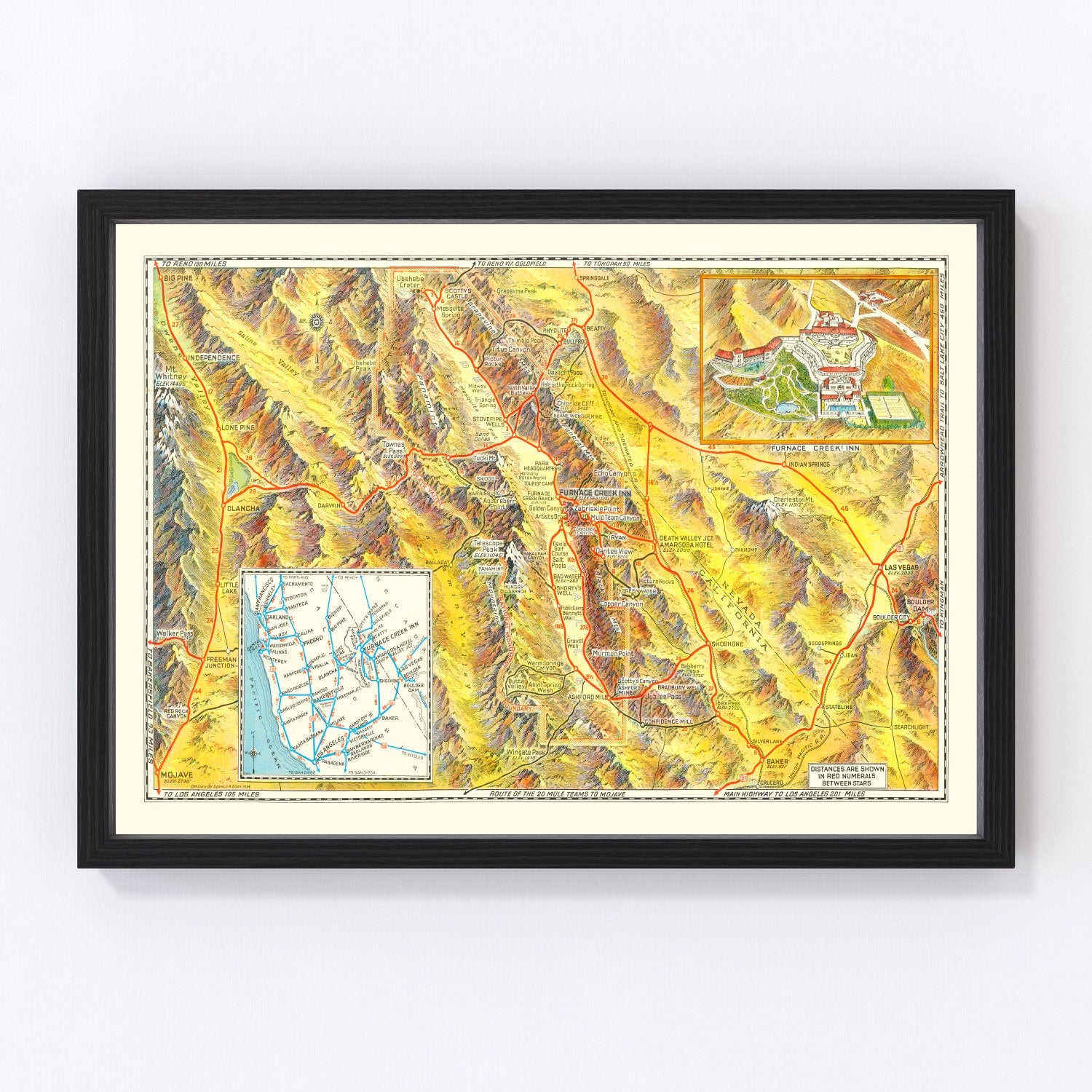 Vintage map of Death Valley National Park, California, 1934