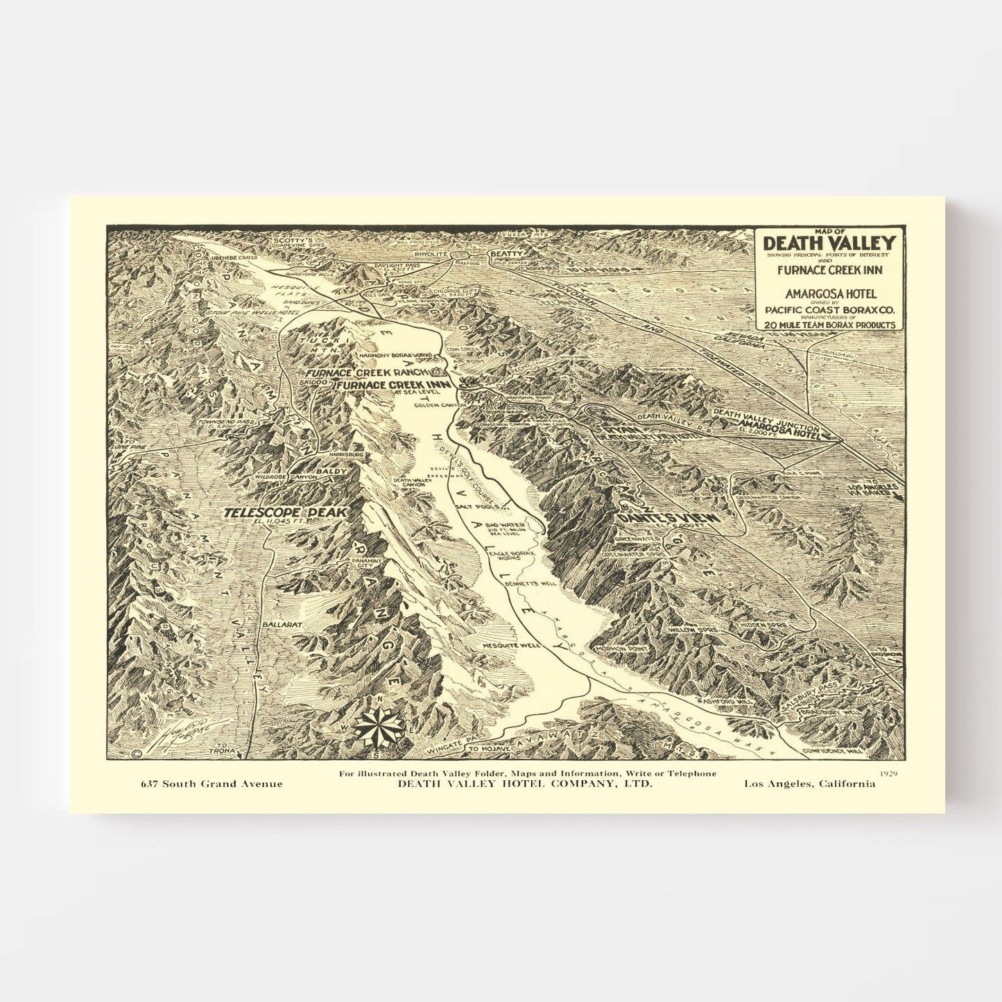 Vintage Map of Death Valley National Park 1929