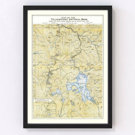Vintage restored map of Yellowstone National Park, 1882