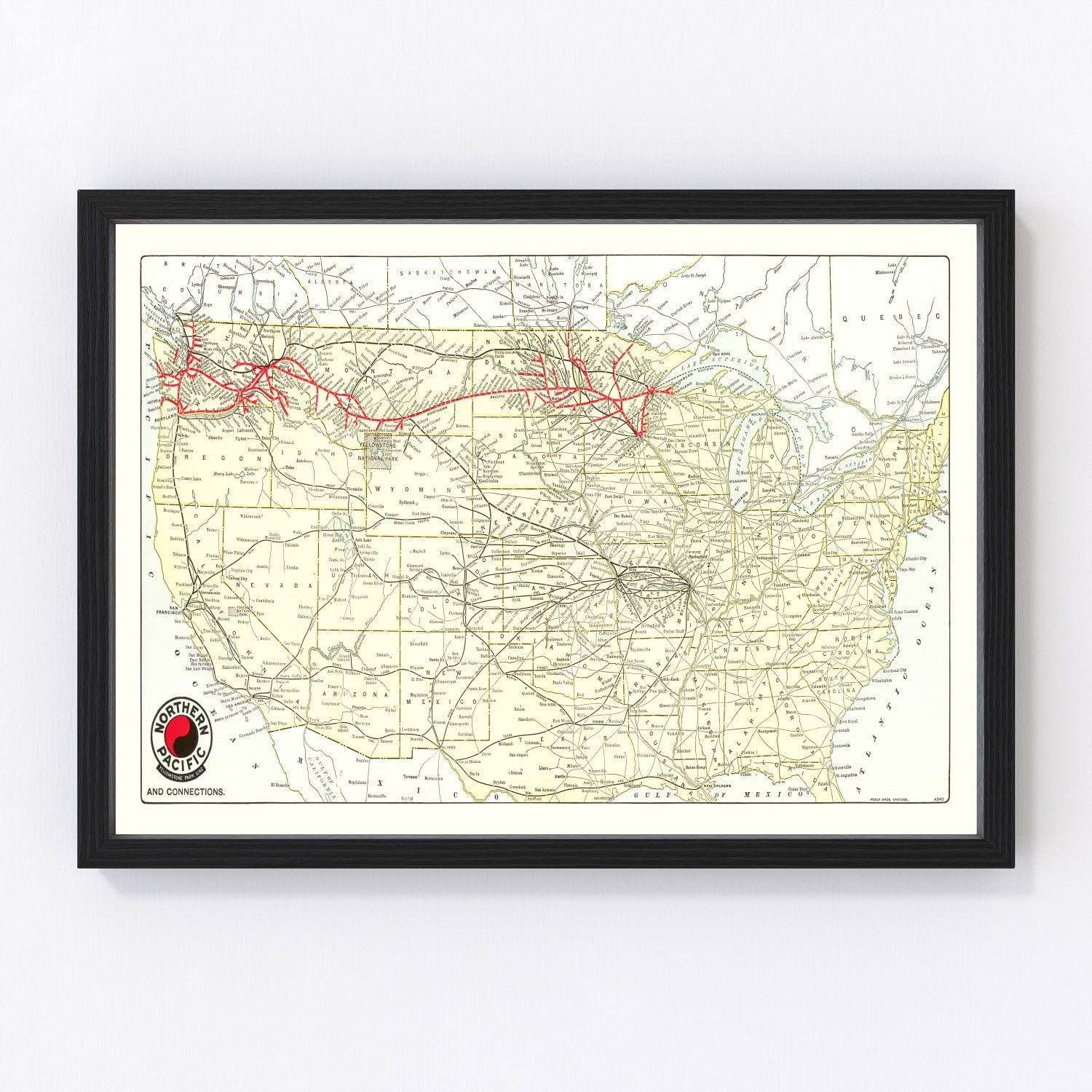 Vintage restored map of Yellowstone National Park, 1909
