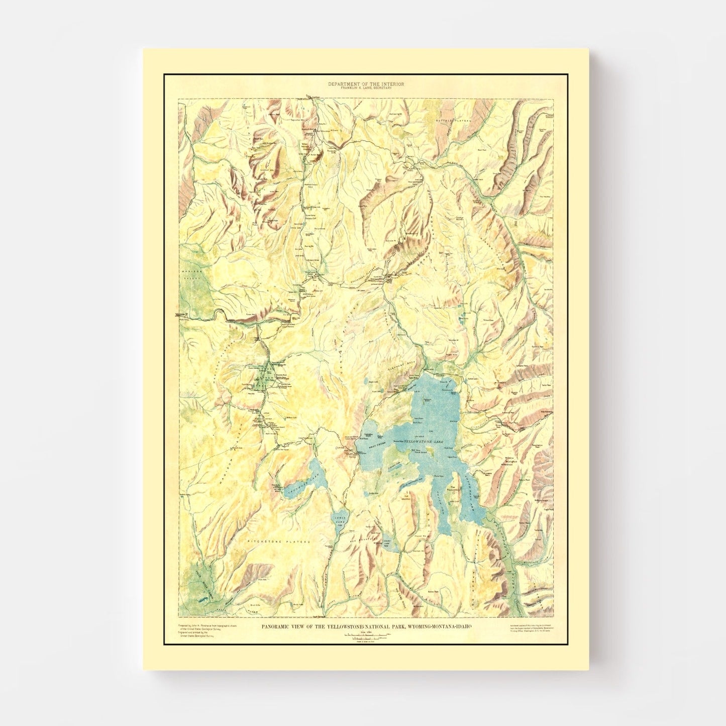 Vintage Map of Yellowstone National Park, 1915