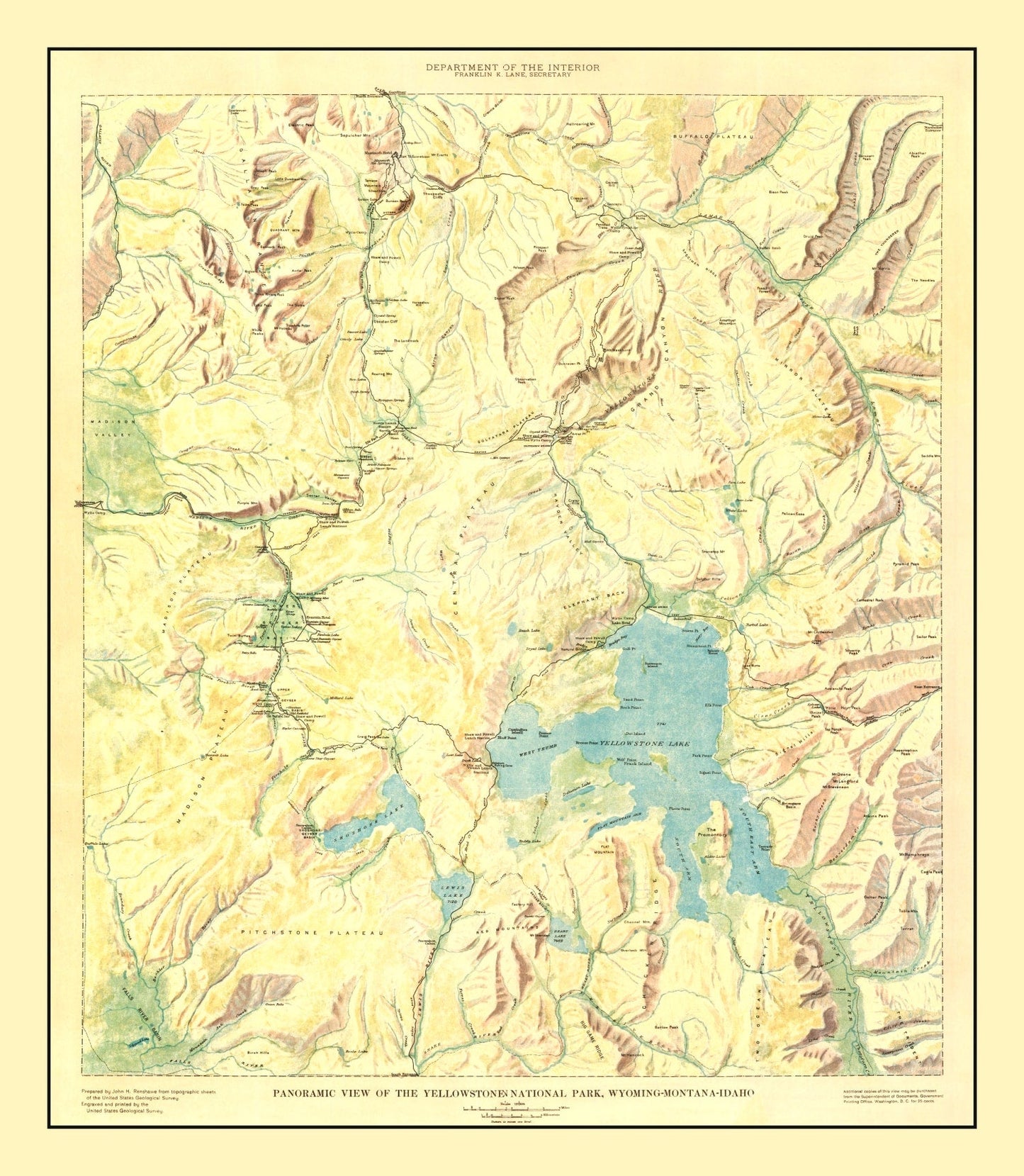 Vintage Map of Yellowstone National Park, 1915