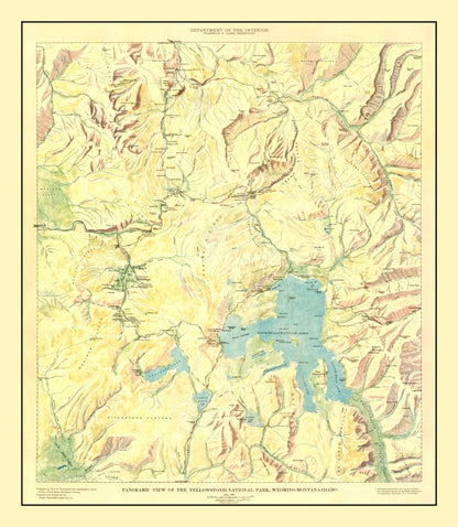 Vintage Map of Yellowstone National Park, 1915