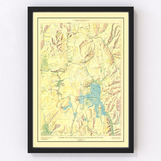Vintage 1915 map of Yellowstone National Park Wyoming showing trails and thermal features, restored print
