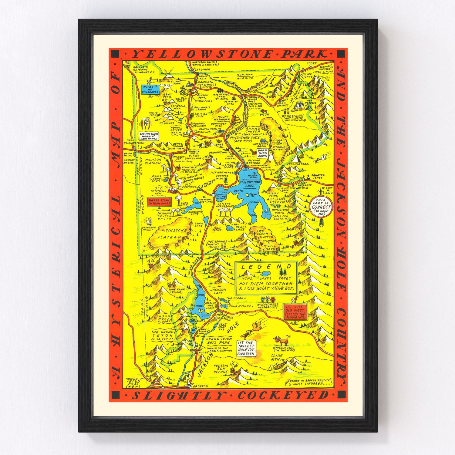 Vintage restored map of Yellowstone National Park, 1936