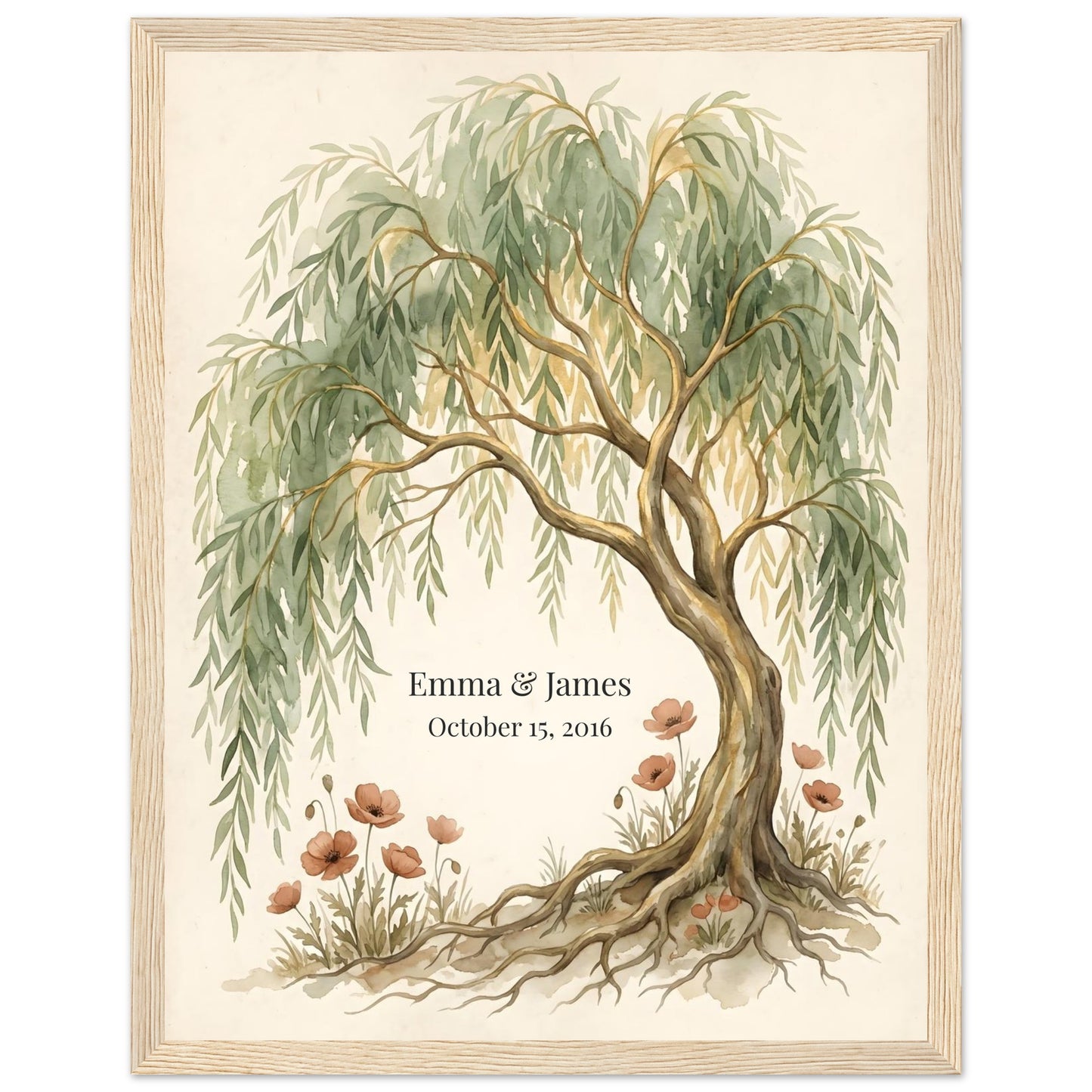Personalized Willow Tree 9th Anniversary Wall Art - 27x35 cm / 11x14″ - Wood frame / Ready-to-hang - Sparkycare