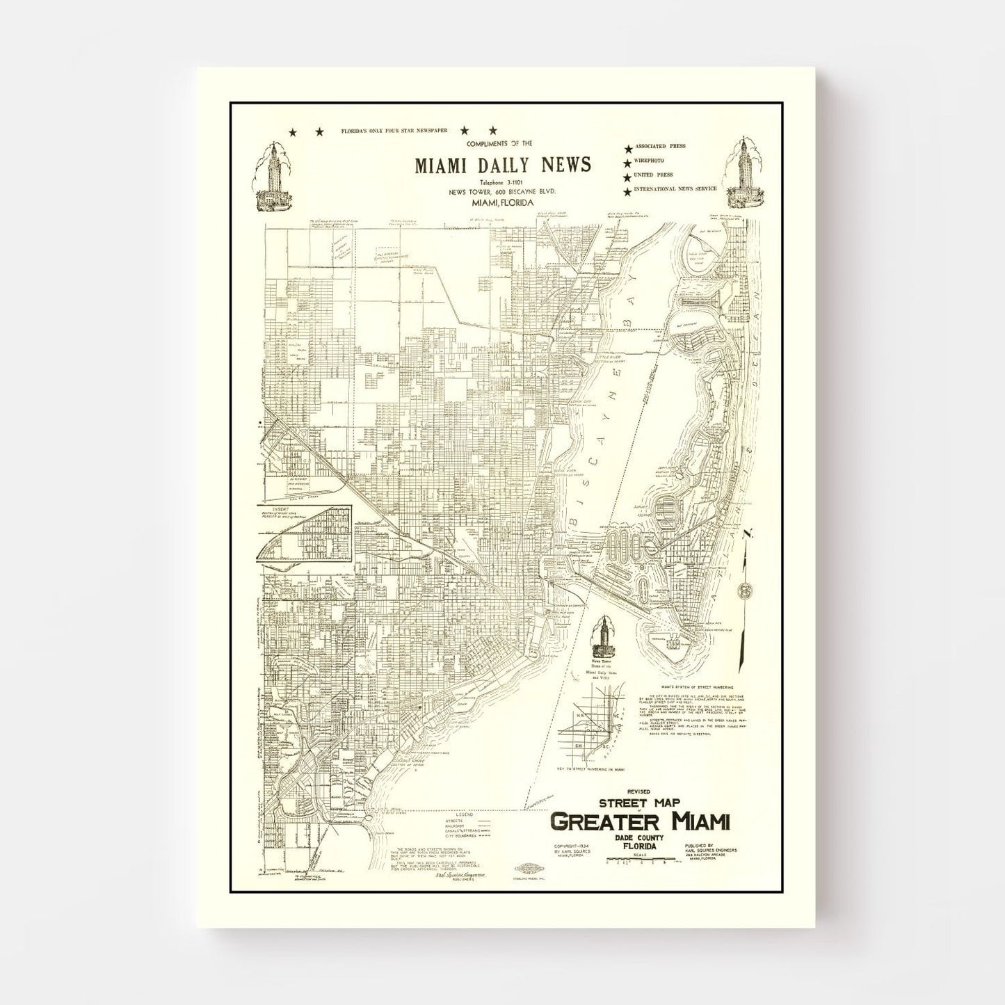 Vintage Map of Miami, Florida, 1934