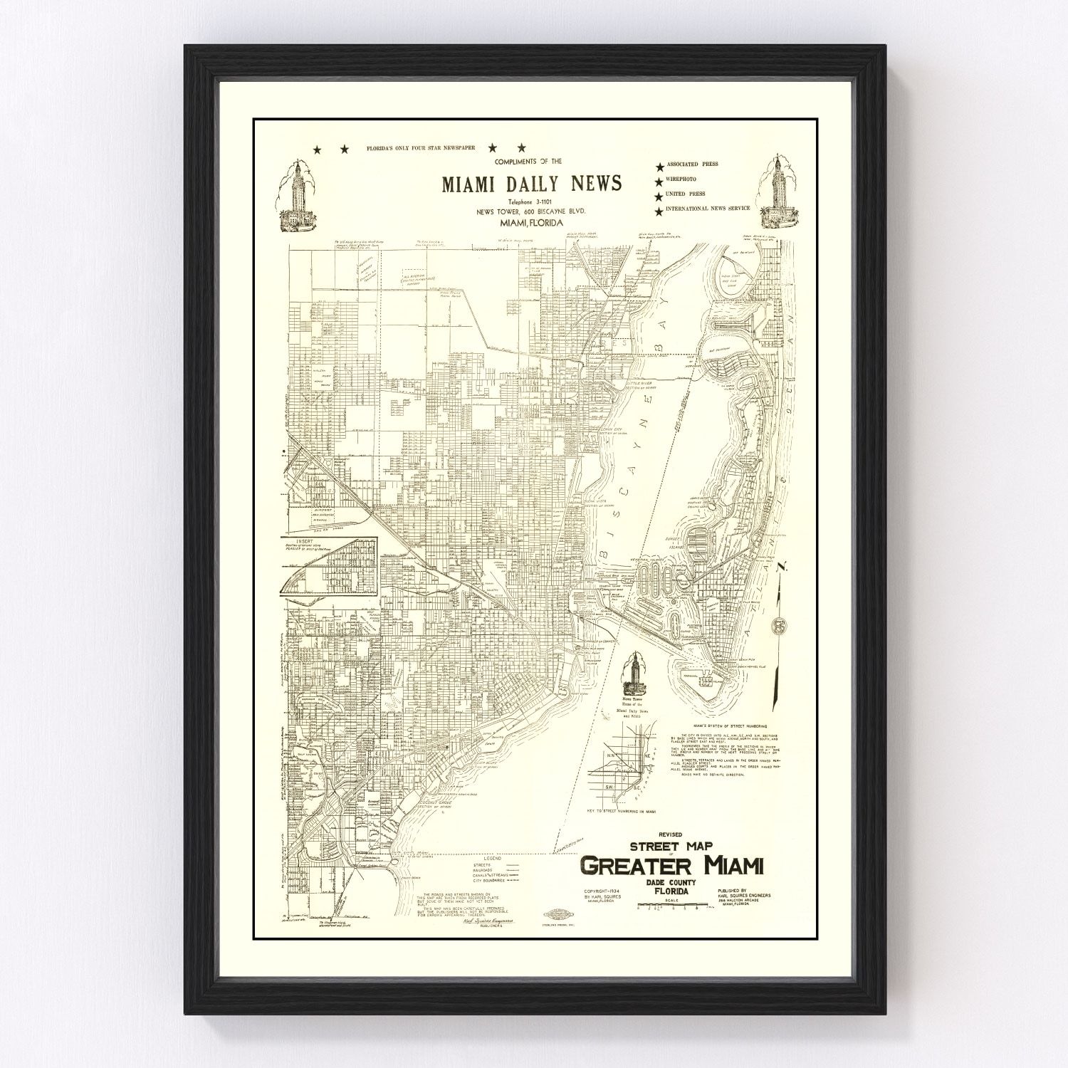 vintage map of Miami, Florida, 1934