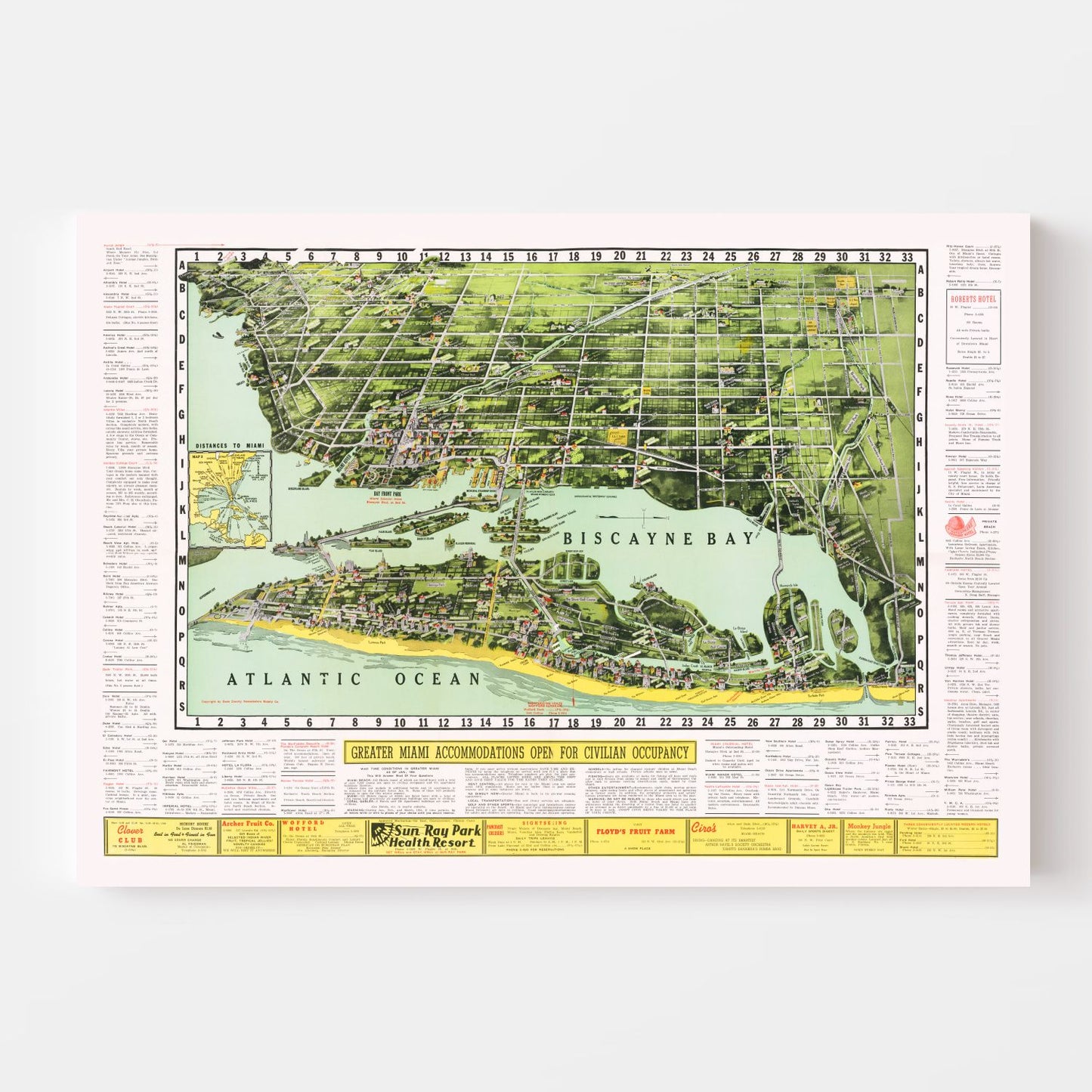 Vintage Map of Miami, Florida, 1944