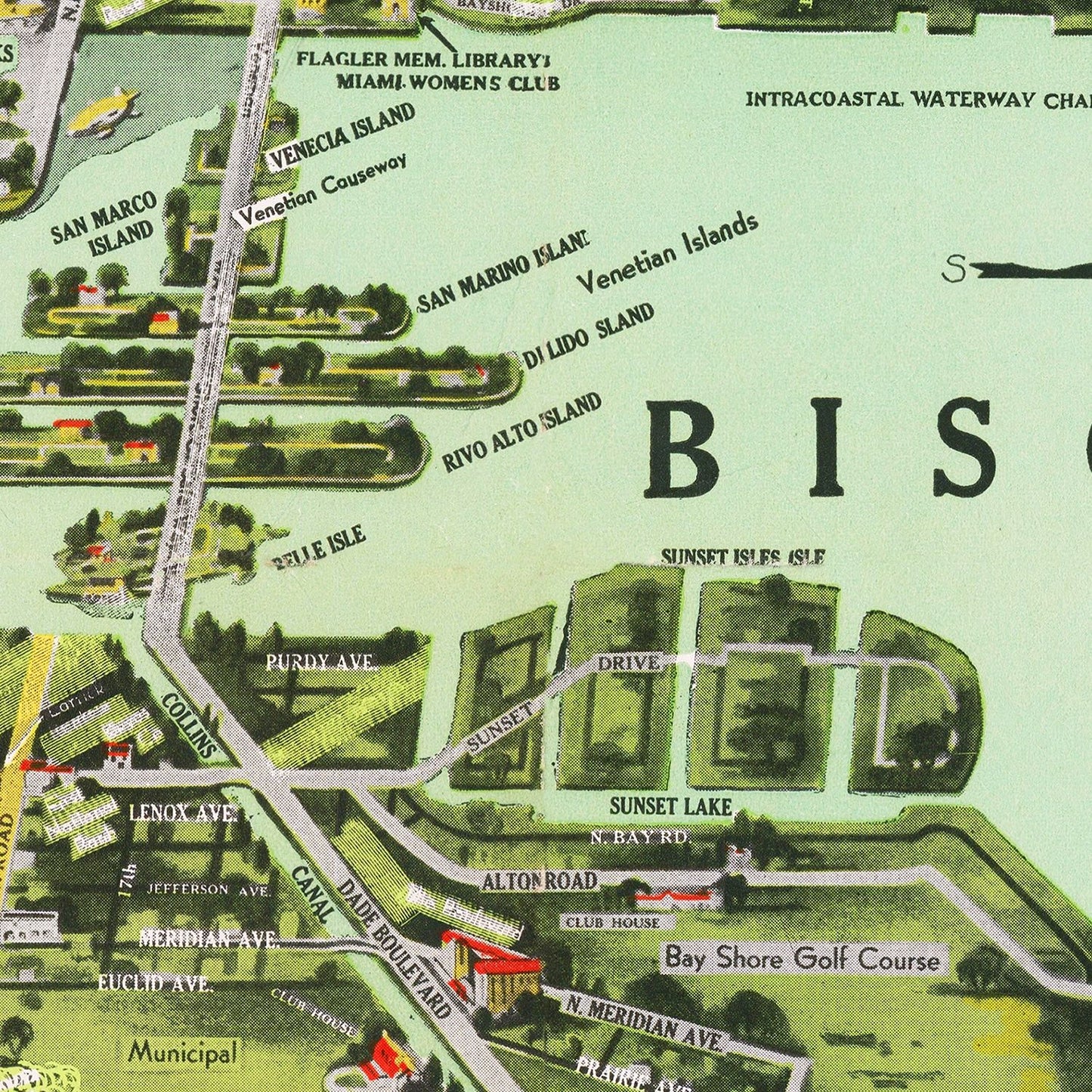 Vintage Map of Miami, Florida, 1944