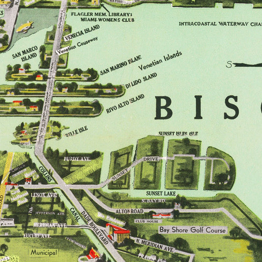 Vintage Map of Miami, Florida, 1944