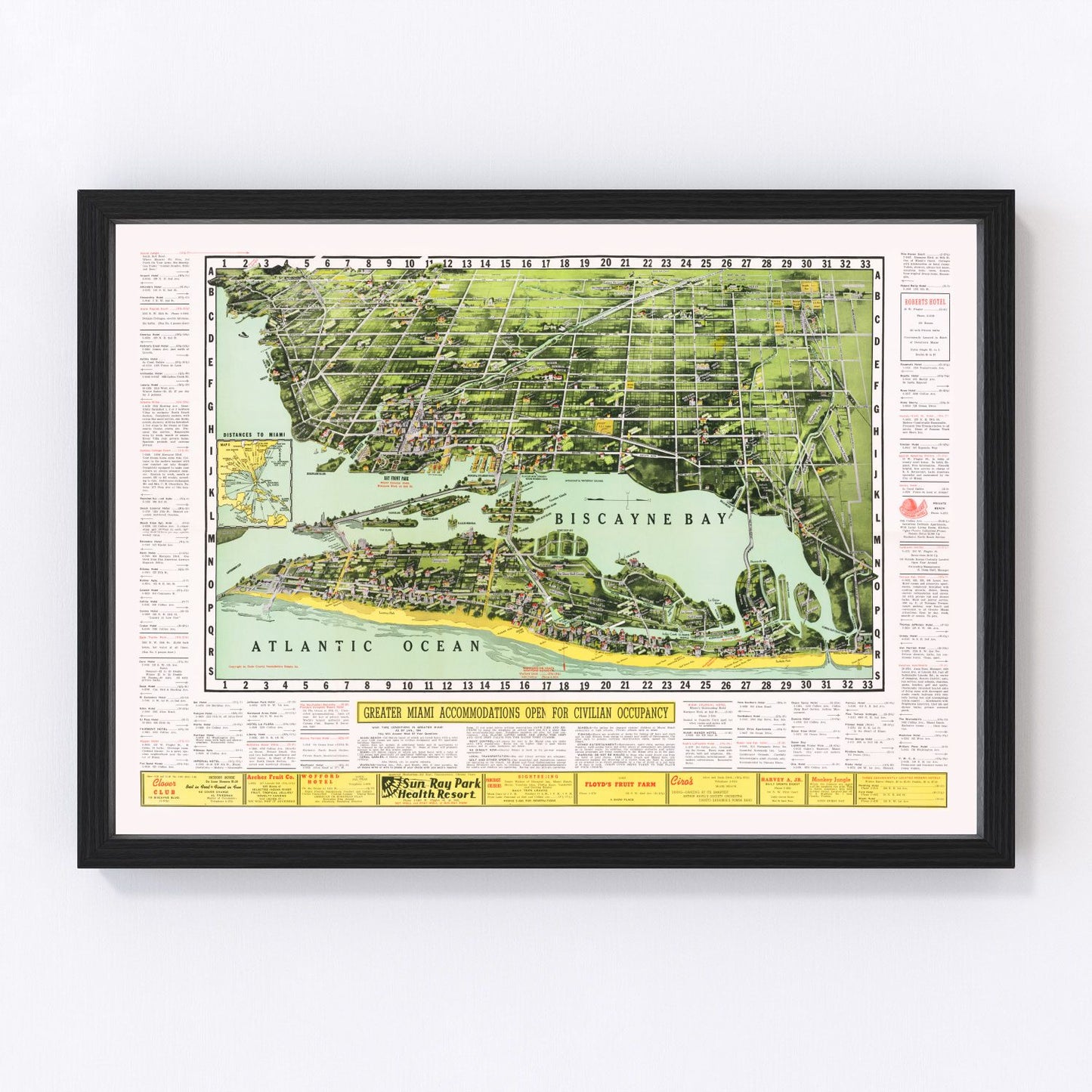 vintage map of Miami, Florida, 1944