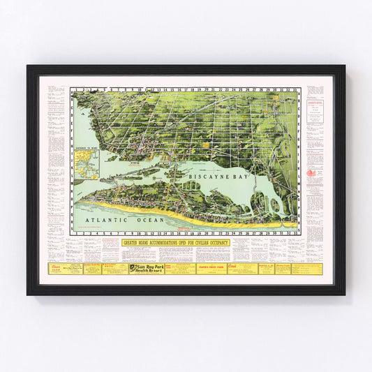 vintage map of Miami, Florida, 1944