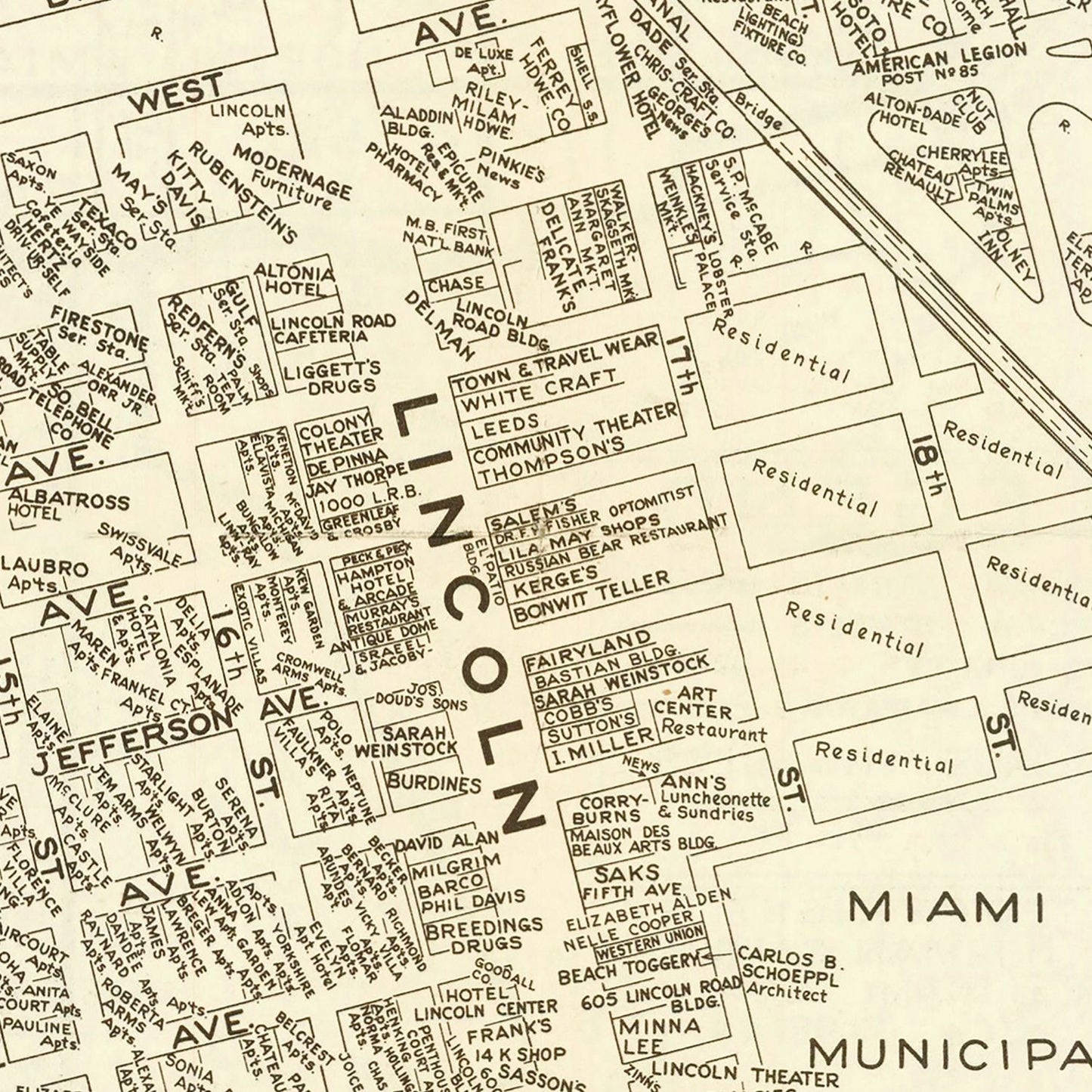 Vintage Map of Miami Beach, Florida, 1935