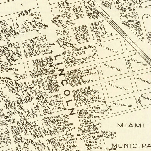 Vintage Map of Miami Beach, Florida, 1935