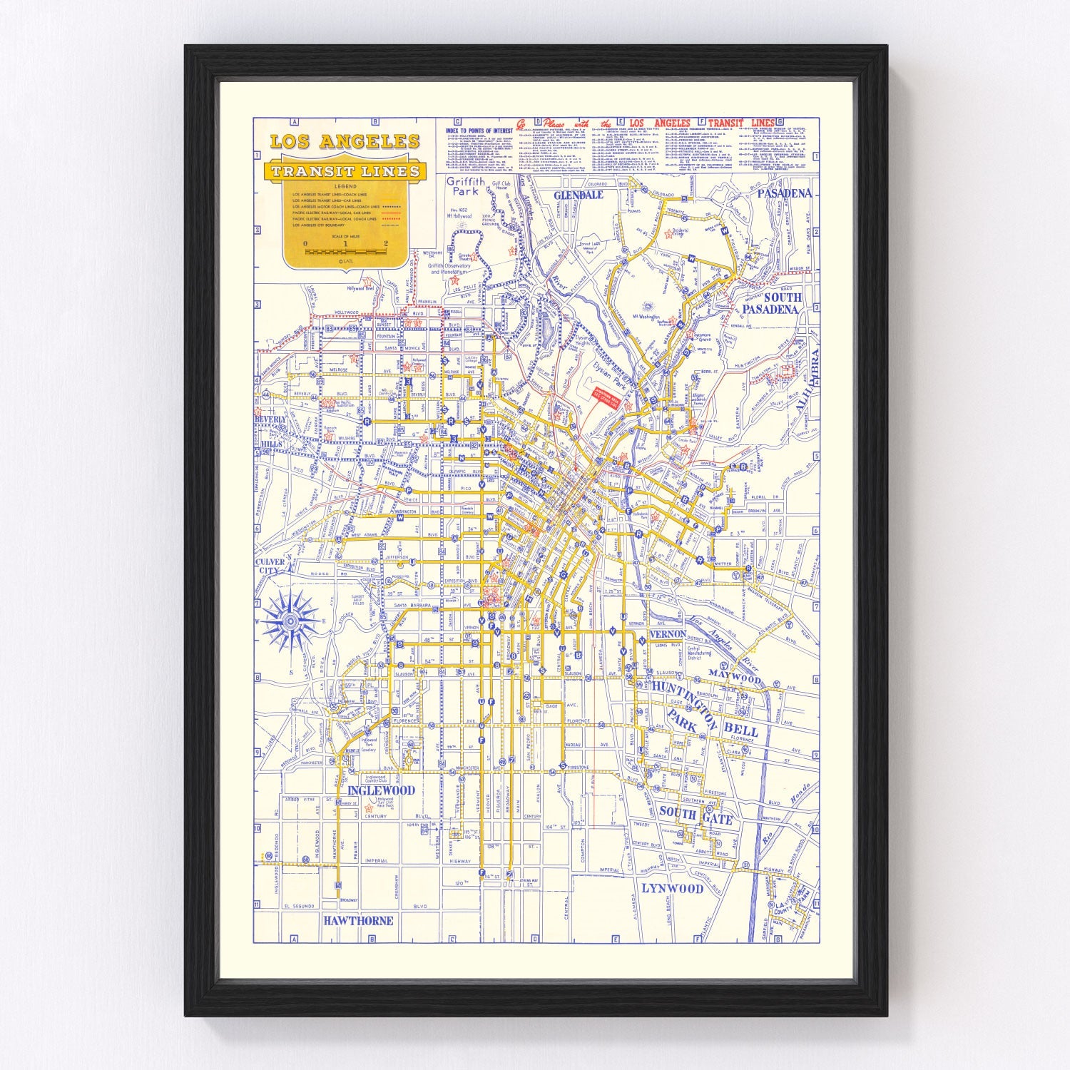 Vintage map of Los Angeles, California, 1946