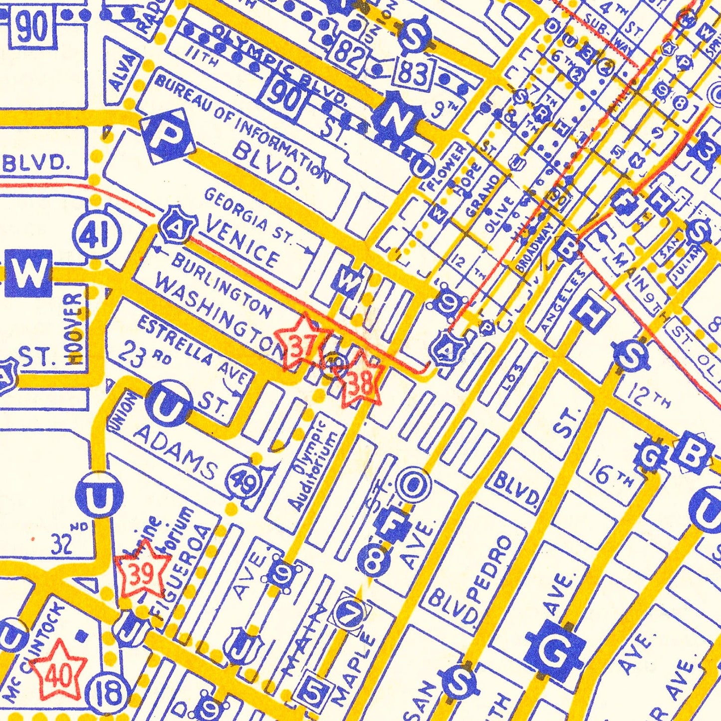Vintage Map of Los Angeles, California, 1946