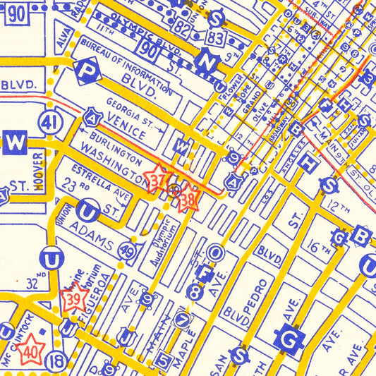 Vintage Map of Los Angeles, California, 1946