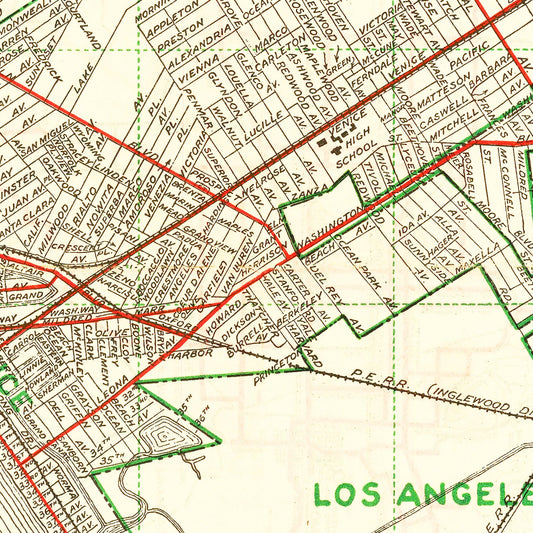 Vintage Map of Los Angeles, California, 1926