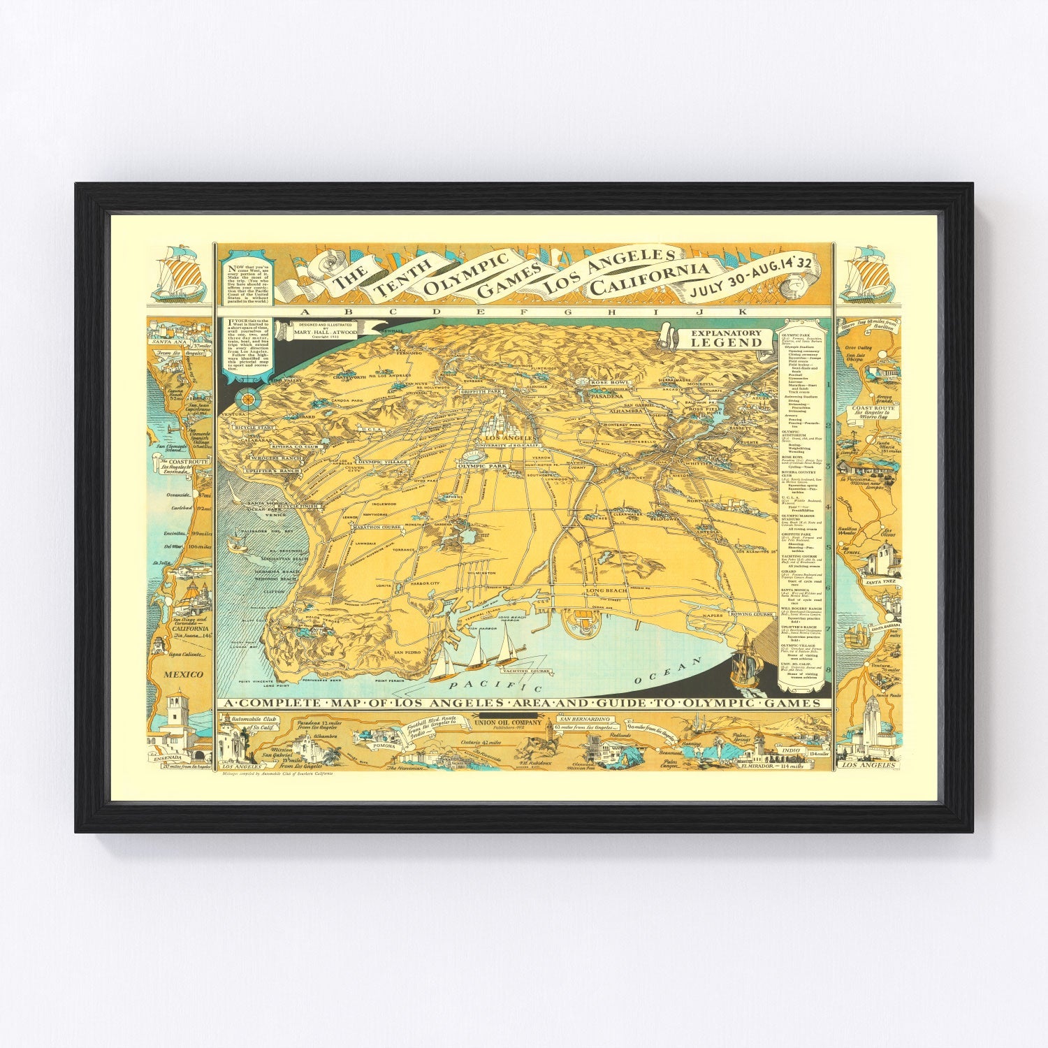 vintage map of Los Angeles, California, 1932