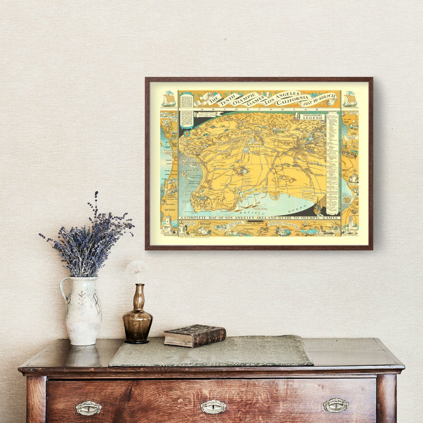 Vintage Map of Los Angeles, California, 1932