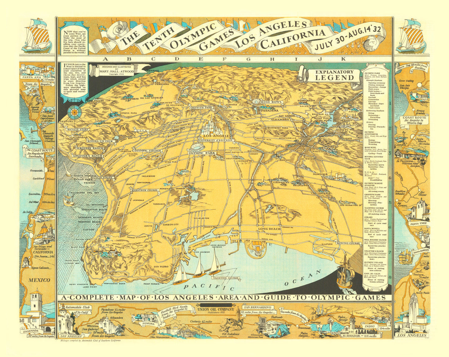 Vintage Map of Los Angeles, California, 1932