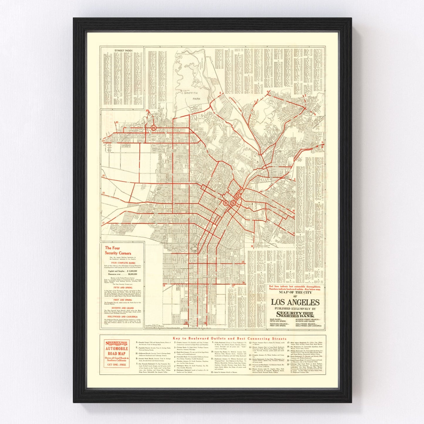 Vintage map of Los Angeles, California, 1914