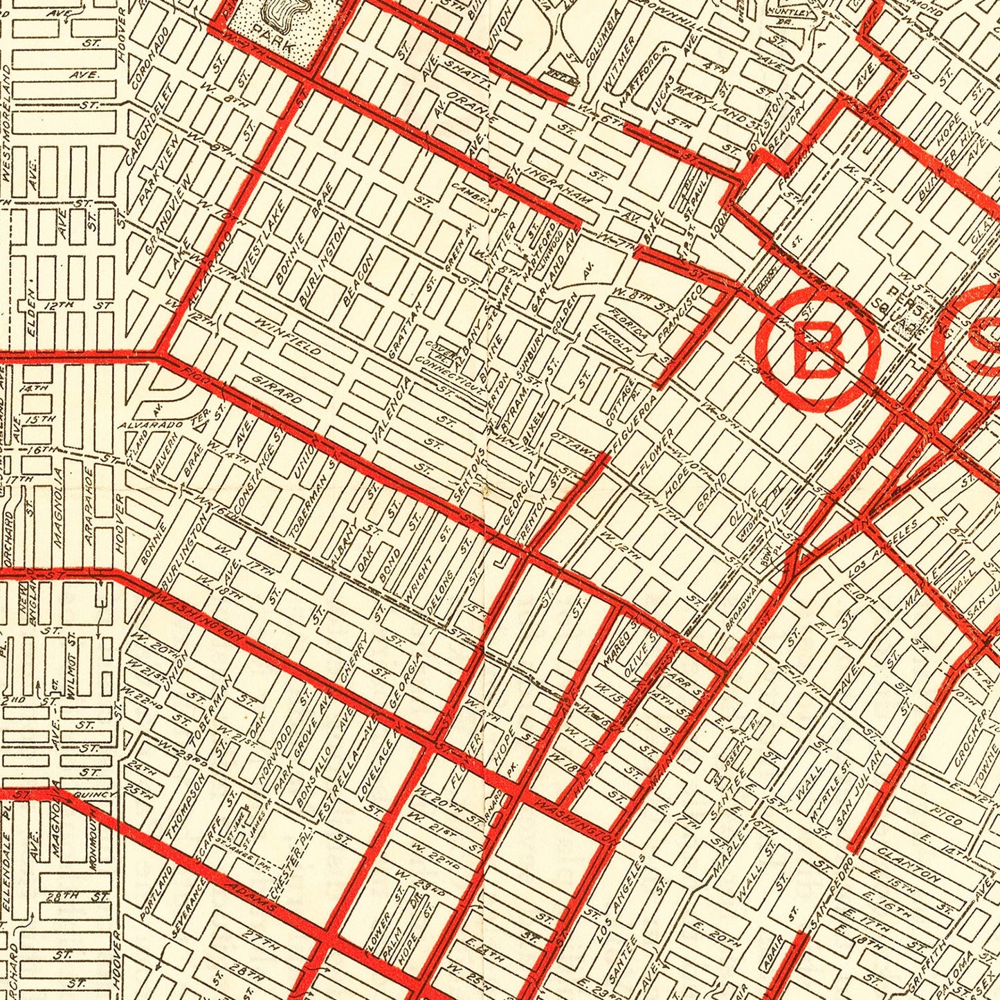 Vintage Map of Los Angeles, California, 1914