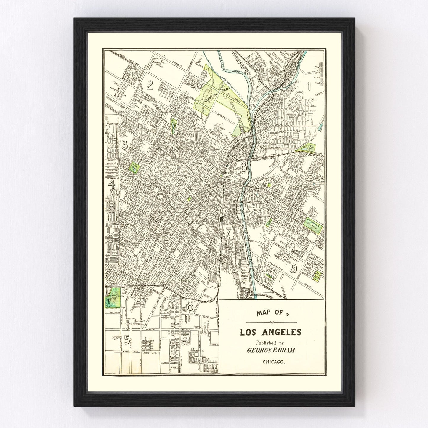 Vintage map of Los Angeles, California, 1908