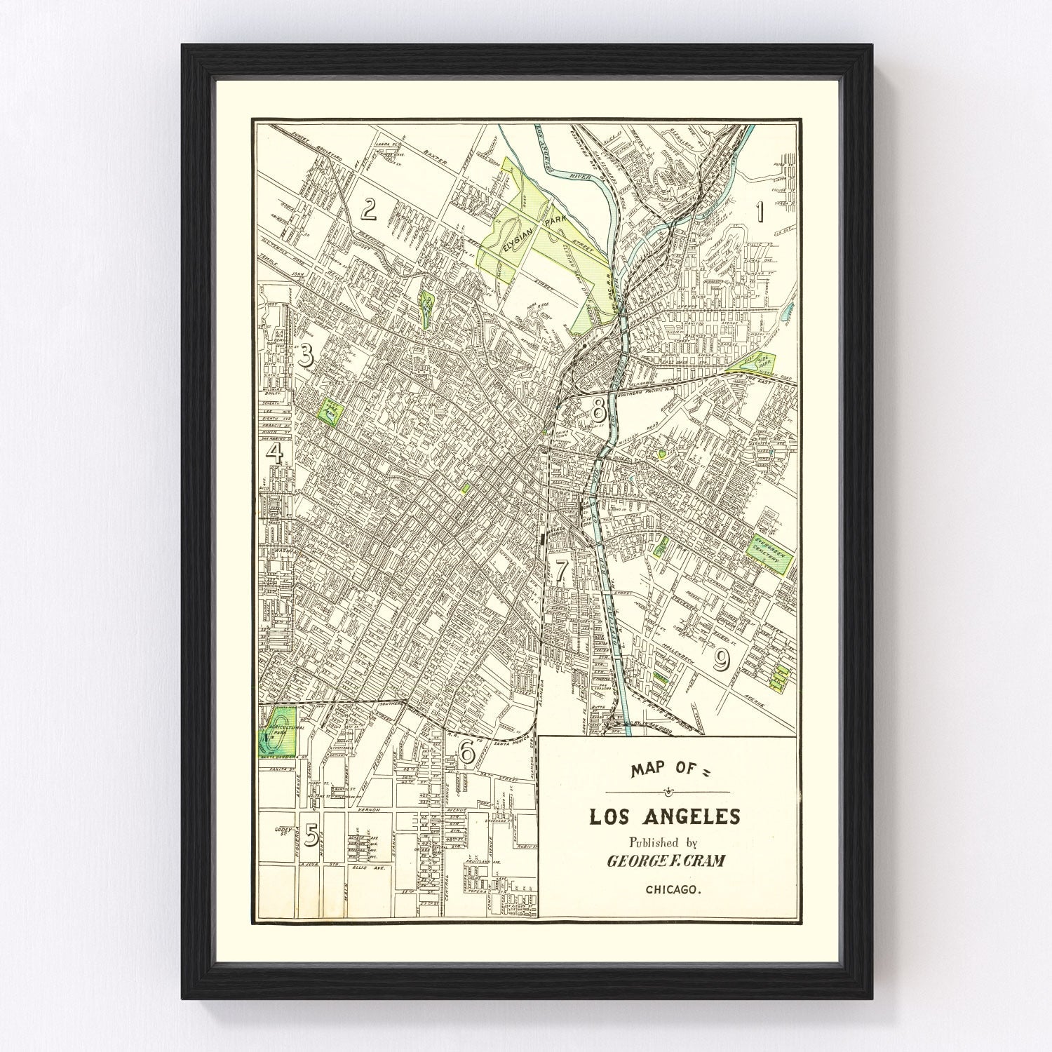 Vintage map of Los Angeles, California, 1908