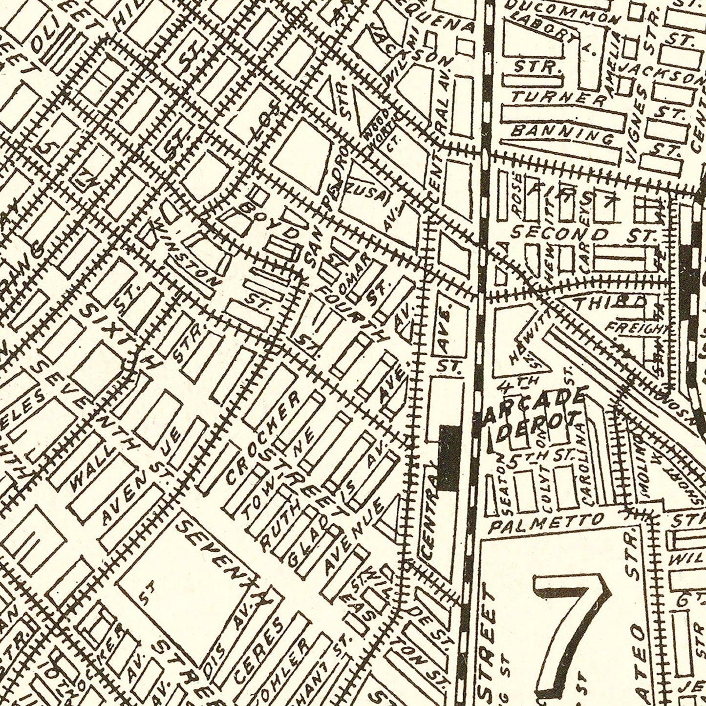 Vintage Map of Los Angeles, California, 1908