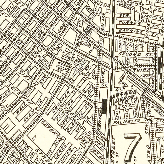 Vintage Map of Los Angeles, California, 1908