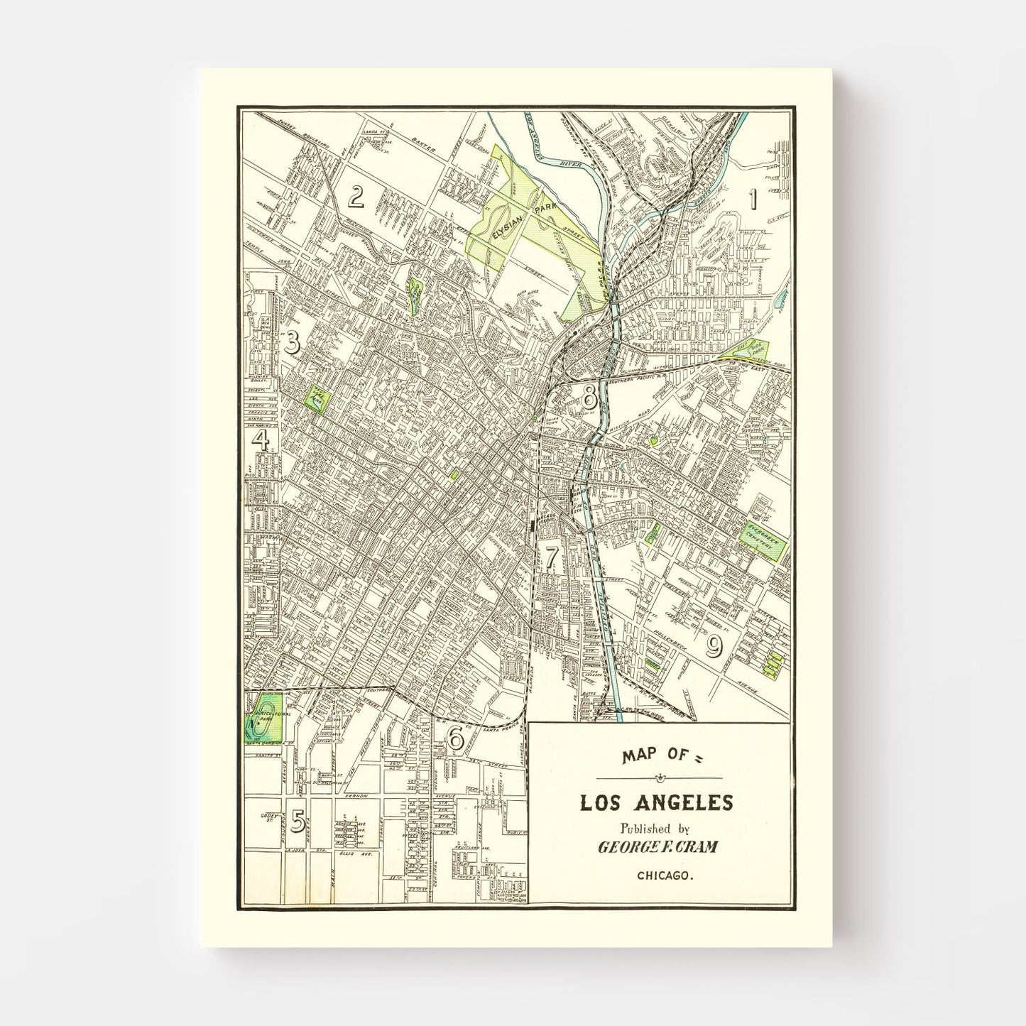 Vintage Map of Los Angeles, California, 1908