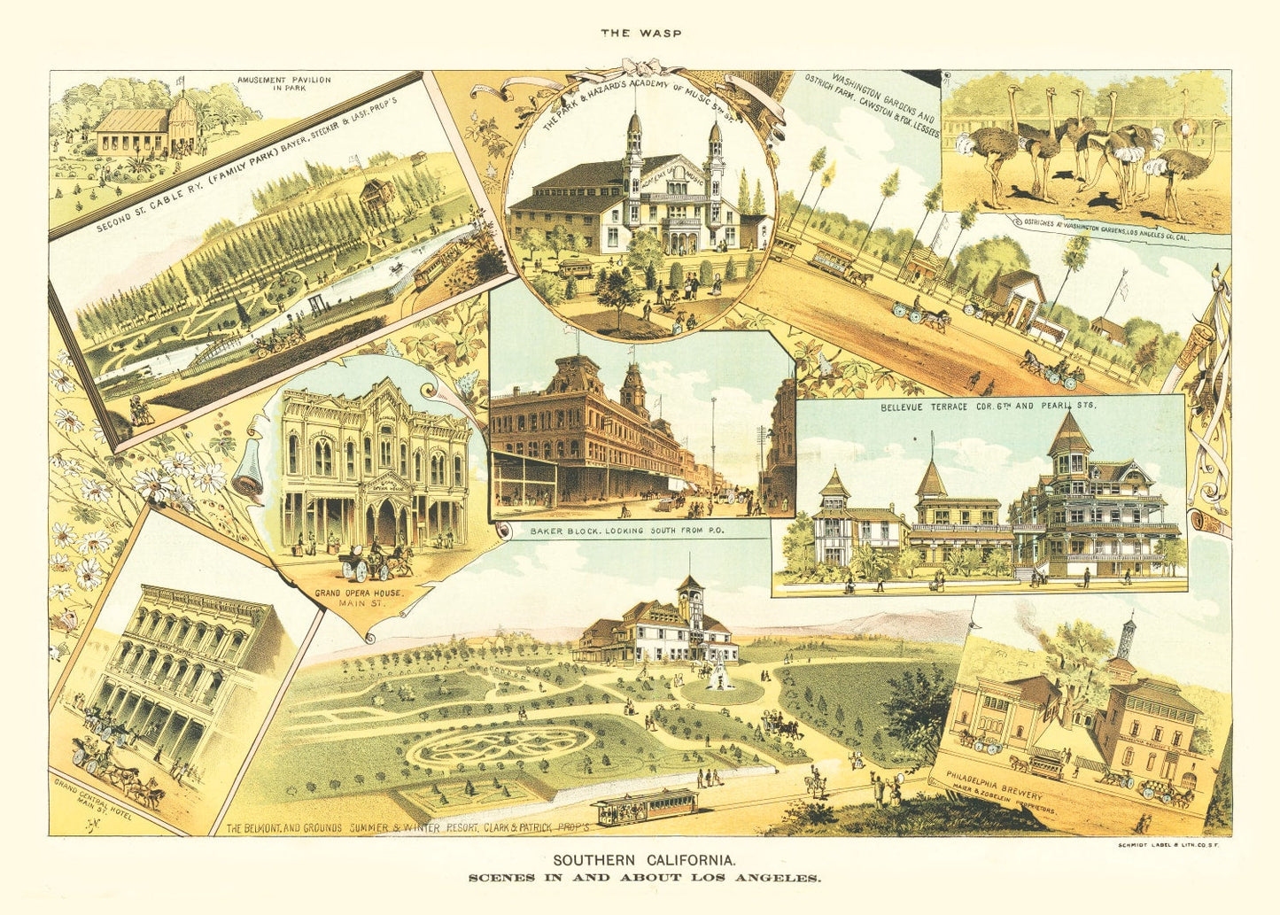 Vintage Map of Los Angeles, California, 1888