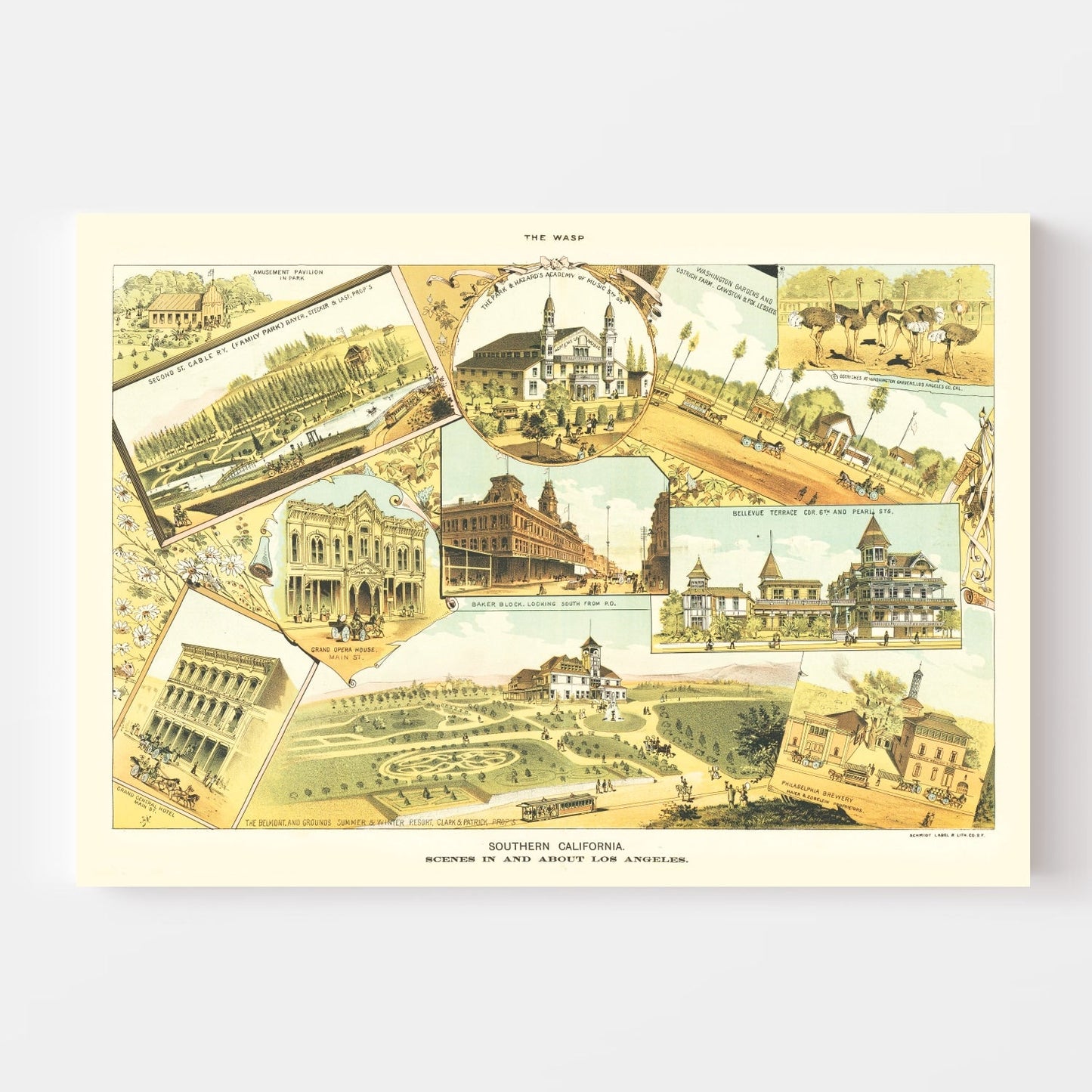 Vintage Map of Los Angeles, California, 1888