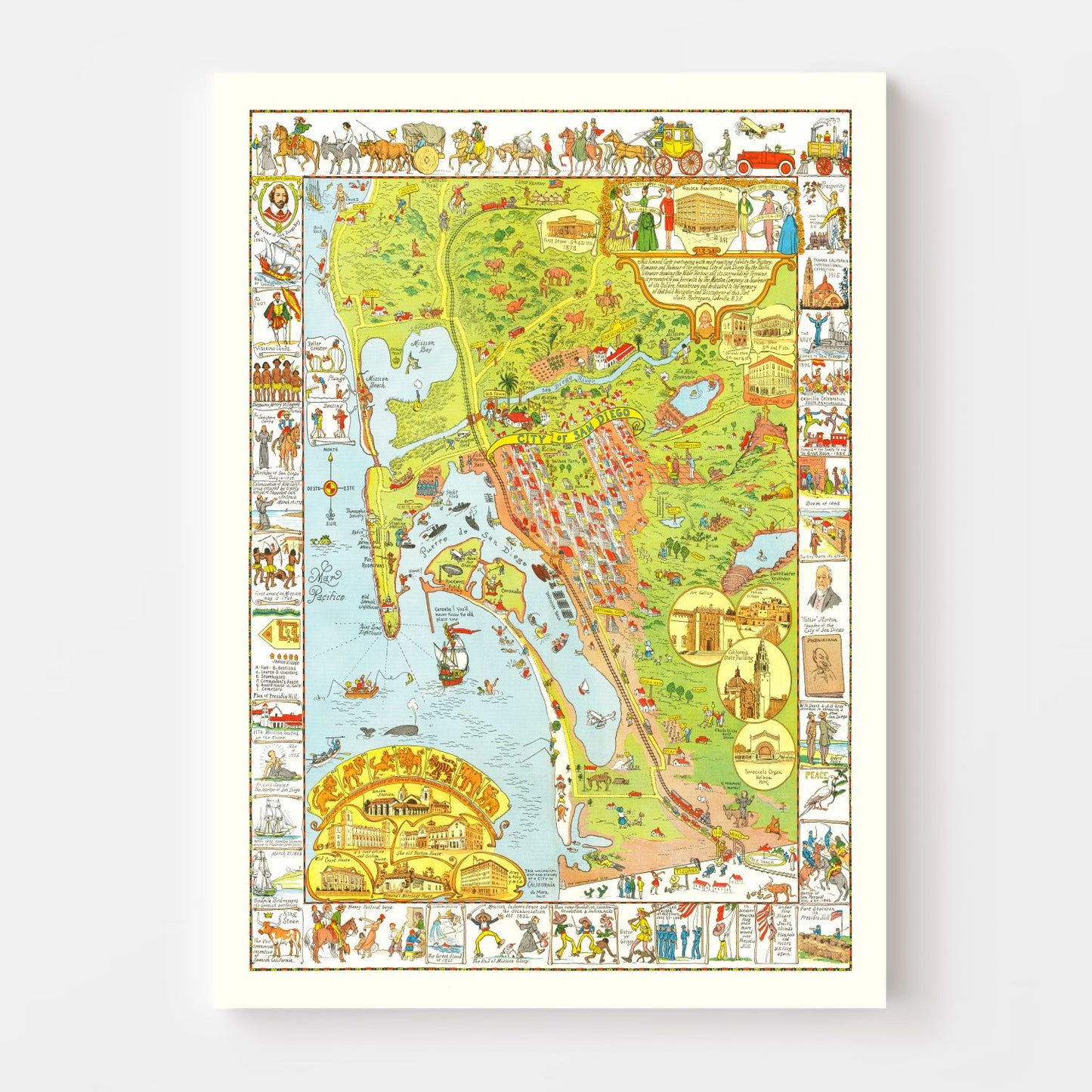 Vintage Map of San Diego, California, 1928