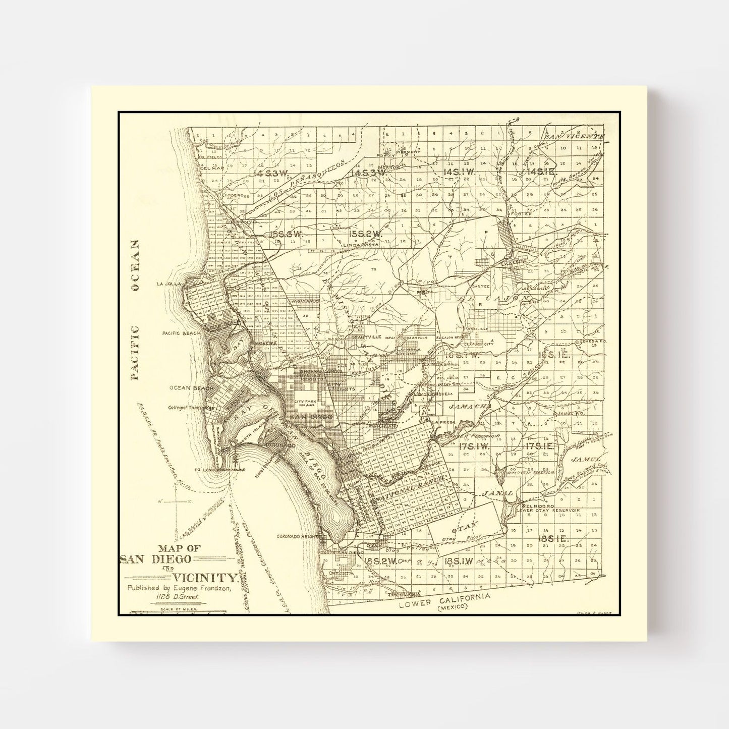 Vintage Map of San Diego, California, 1895