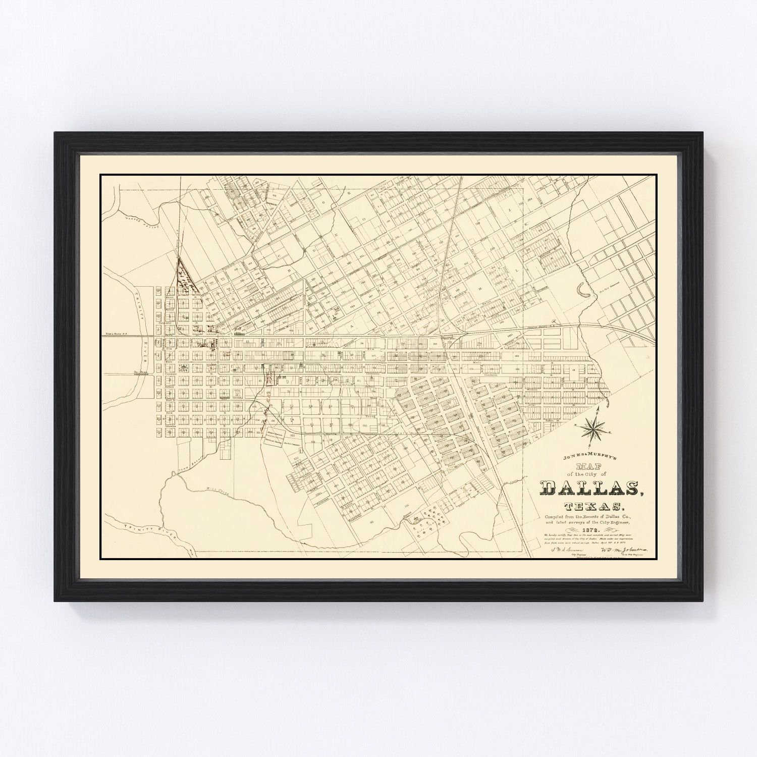 Vintage map of Dallas, Texas, 1878