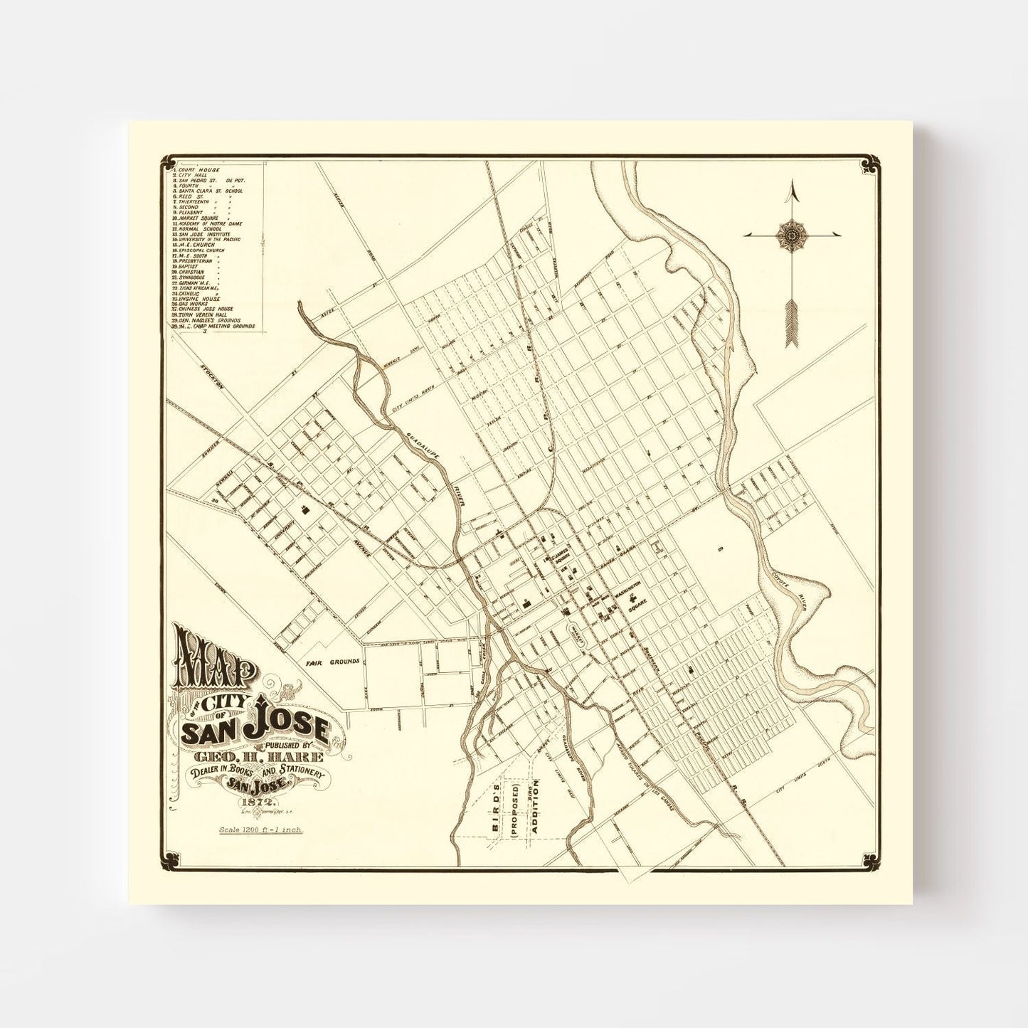 Vintage Map of San Jose, California, 1872