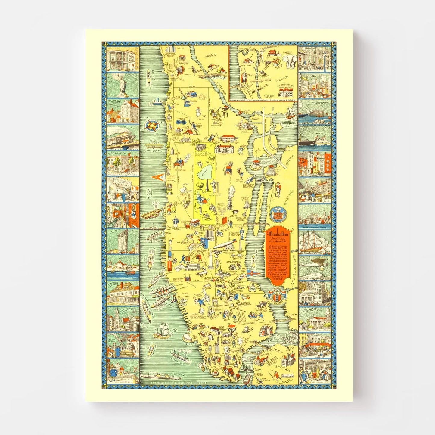 Vintage Map of Manhattan, New York, 1933