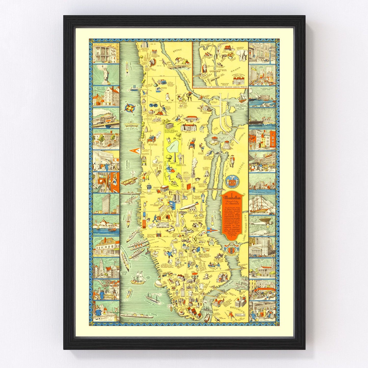 Vintage map of Manhattan, New York, 1933