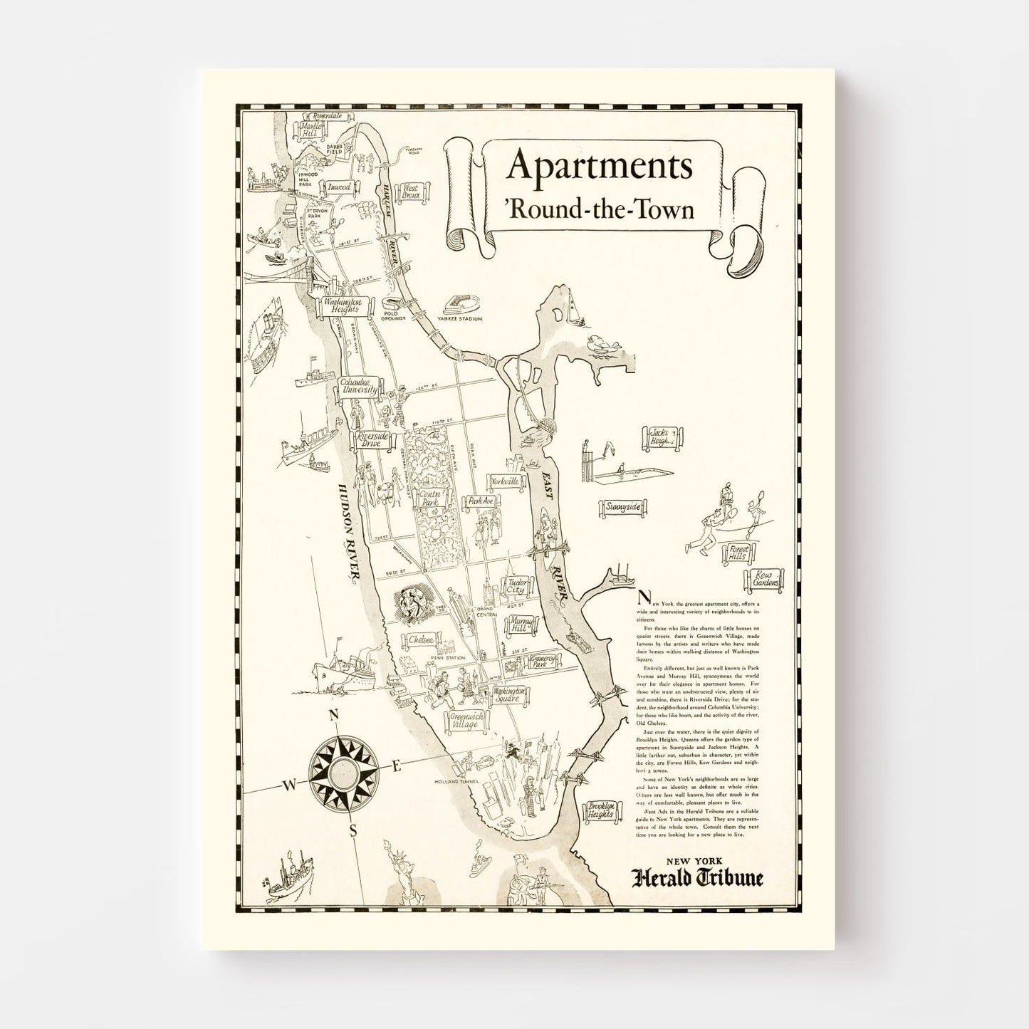 Vintage Map of Manhattan, New York, 1935