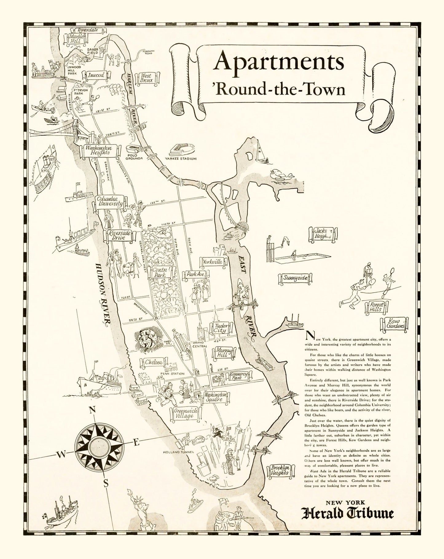 Vintage Map of Manhattan, New York, 1935